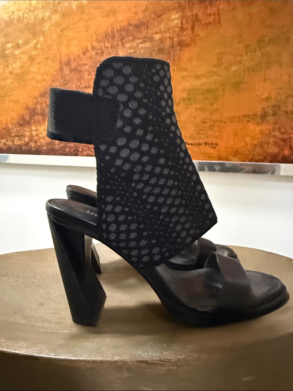 United Nude Black Mesh Sculptural Heel Sandals
